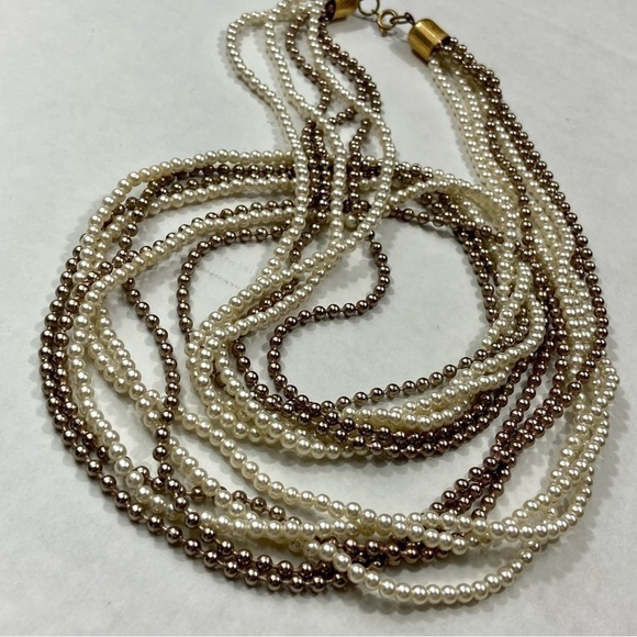Vintage cream and brown multi-strand pearl necklace - Picture 1 of 11